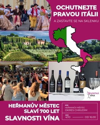 🍷 Skvostná vína & italské vůně a chutě na podzimních slavnostech! 📅 Sobota 4. 10. 2025 | 16:00–22:00 📍 Náměstí Míru,...